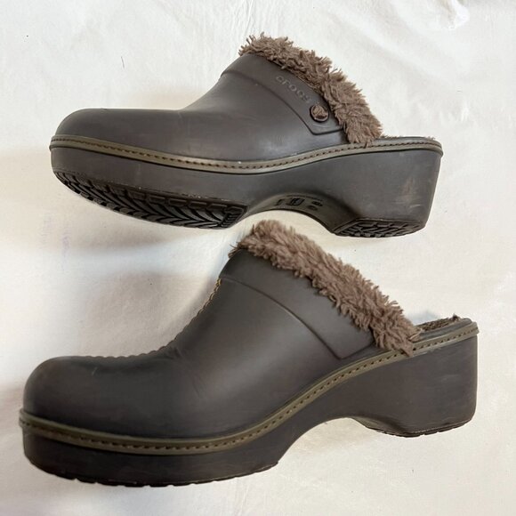 Crocs Cobbler Eva Lined Clog Mule womens 9 brown furry lining block high heel - Picture 7 of 15